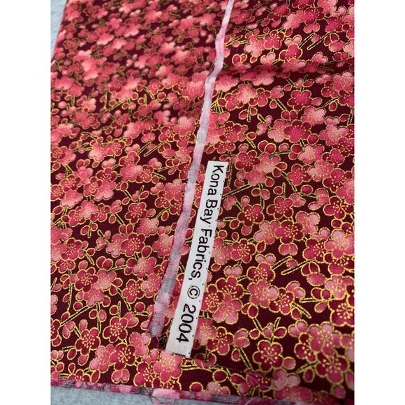 Kona Bay Fabrics Cherry Blossom Print Cotton Fabric 10"x42" Burgundy Pink Quilti - Picture 4 of 5
